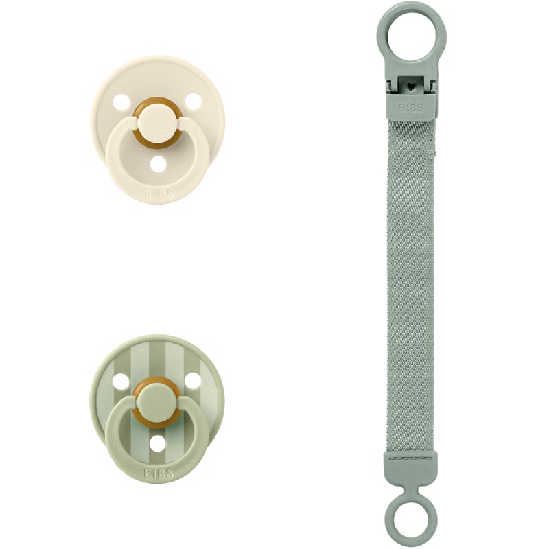 BIBS Colour Pacifier & Loop Clip Gift Set Latex Size 1 Sage