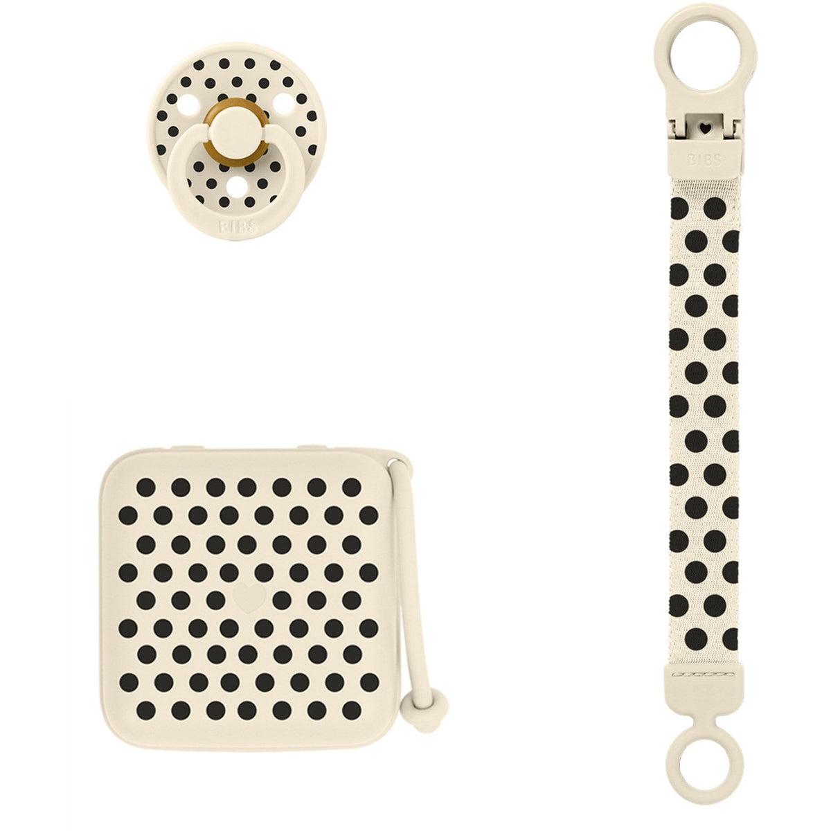 Bibs Ivory Black Gavesæt Polka Soothe & Go Latex