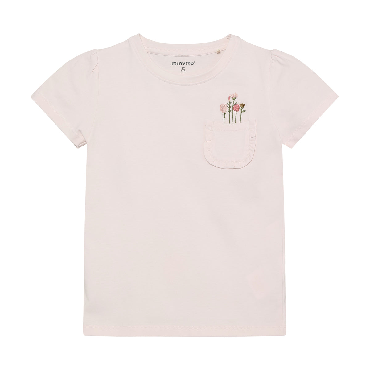 Minymo T-shirt m broderede blomster på lomme 124237