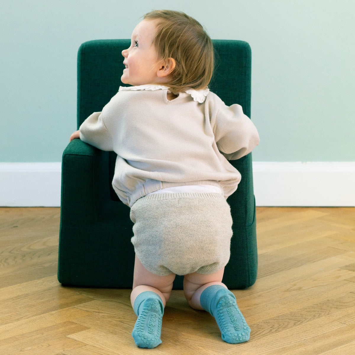 Gobabygo Dusty Blue Non-Slip Strømper Bambus
