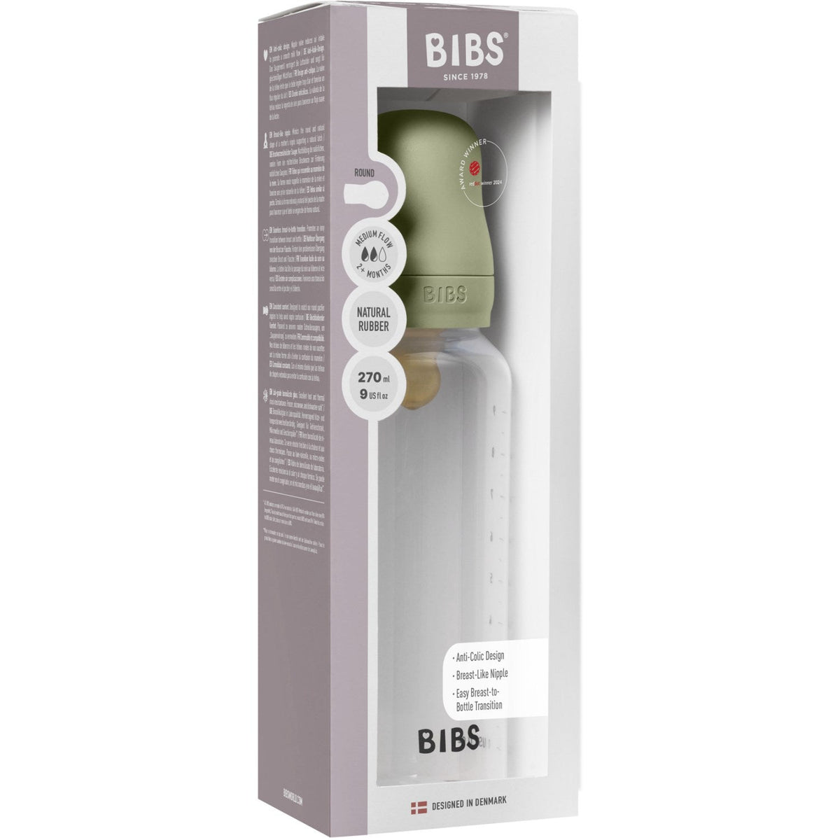 Bibs Sage Baby Flaske Round Latex 1 Pack 270 ml Medium Flow