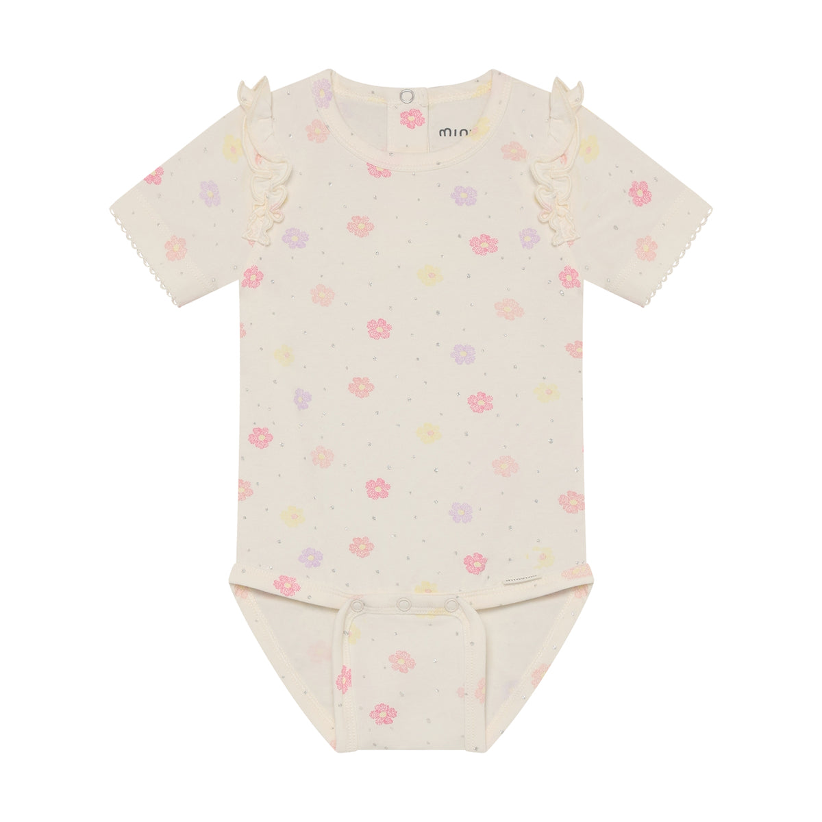 Minymo - Sand kort ærmet body med blomster 114343