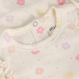 Minymo - Sand kort ærmet body med blomster 114343