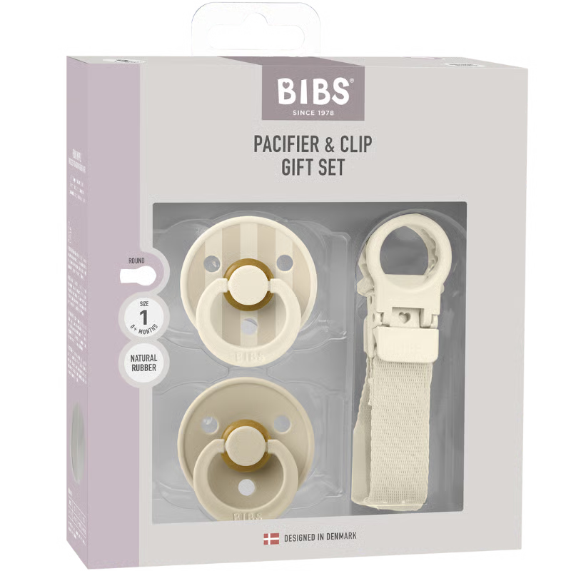 BIBS Colour Pacifier & Loop Clip Gift Set Latex Size 1 Ivory