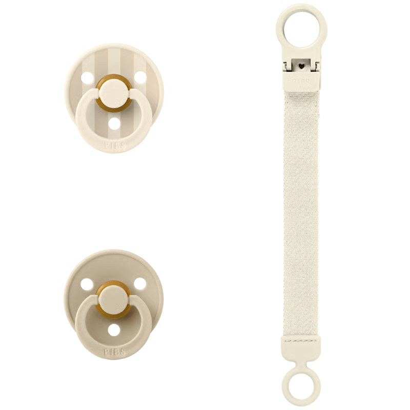 BIBS Colour Pacifier & Loop Clip Gift Set Latex Size 1 Ivory