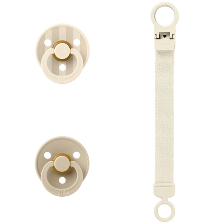 BIBS Colour Pacifier & Loop Clip Gift Set Latex Size 1 Ivory
