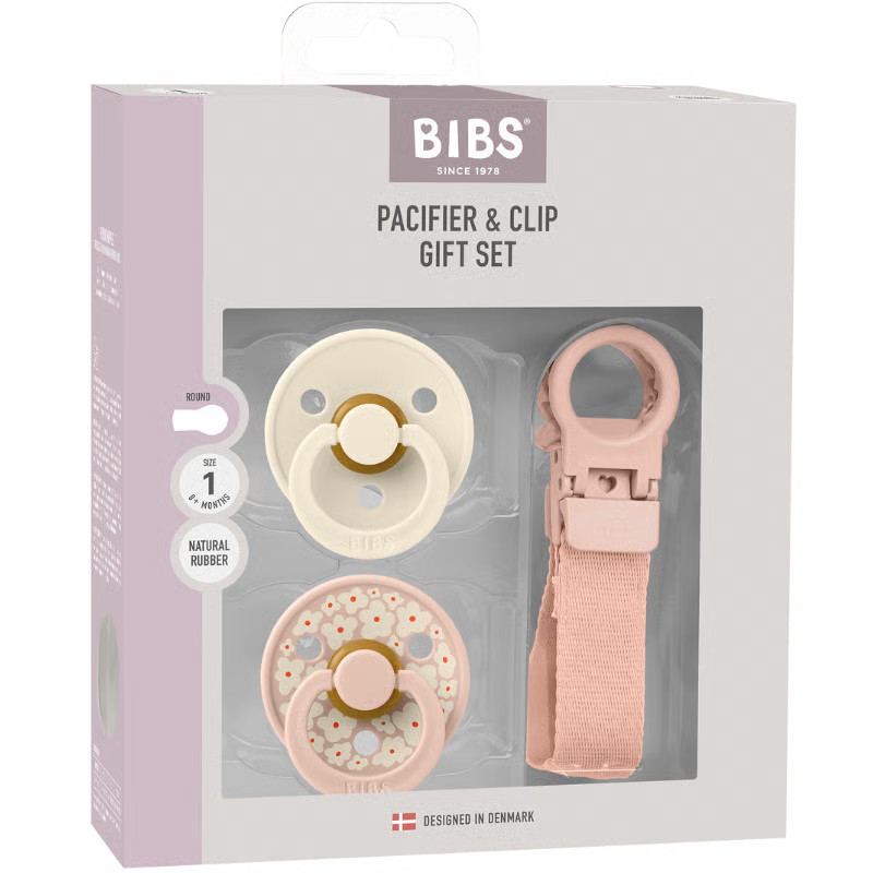 BIBS Colour Pacifier & Loop Clip Gift Set Latex Size 1 Blush