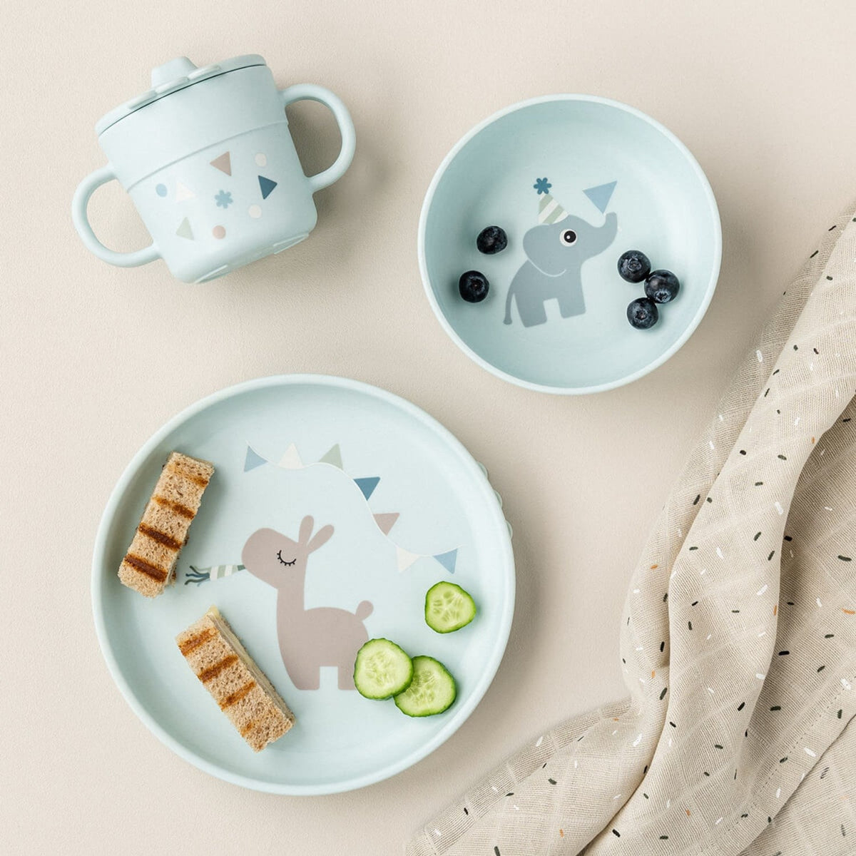 DonebyDeer Celebration Blue Foodie Spisesæt Med Sugekop