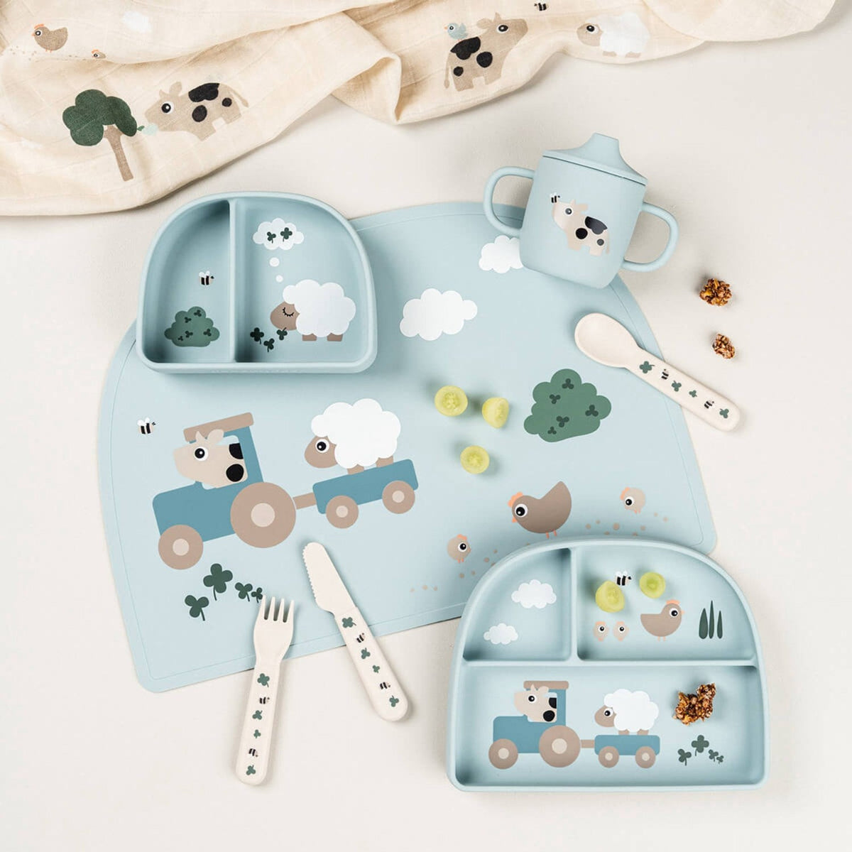 DonebyDeer Tiny Farm Blue Stick&Stay Inddelt Tallerken