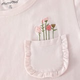 Minymo T-shirt m broderede blomster på lomme 124237