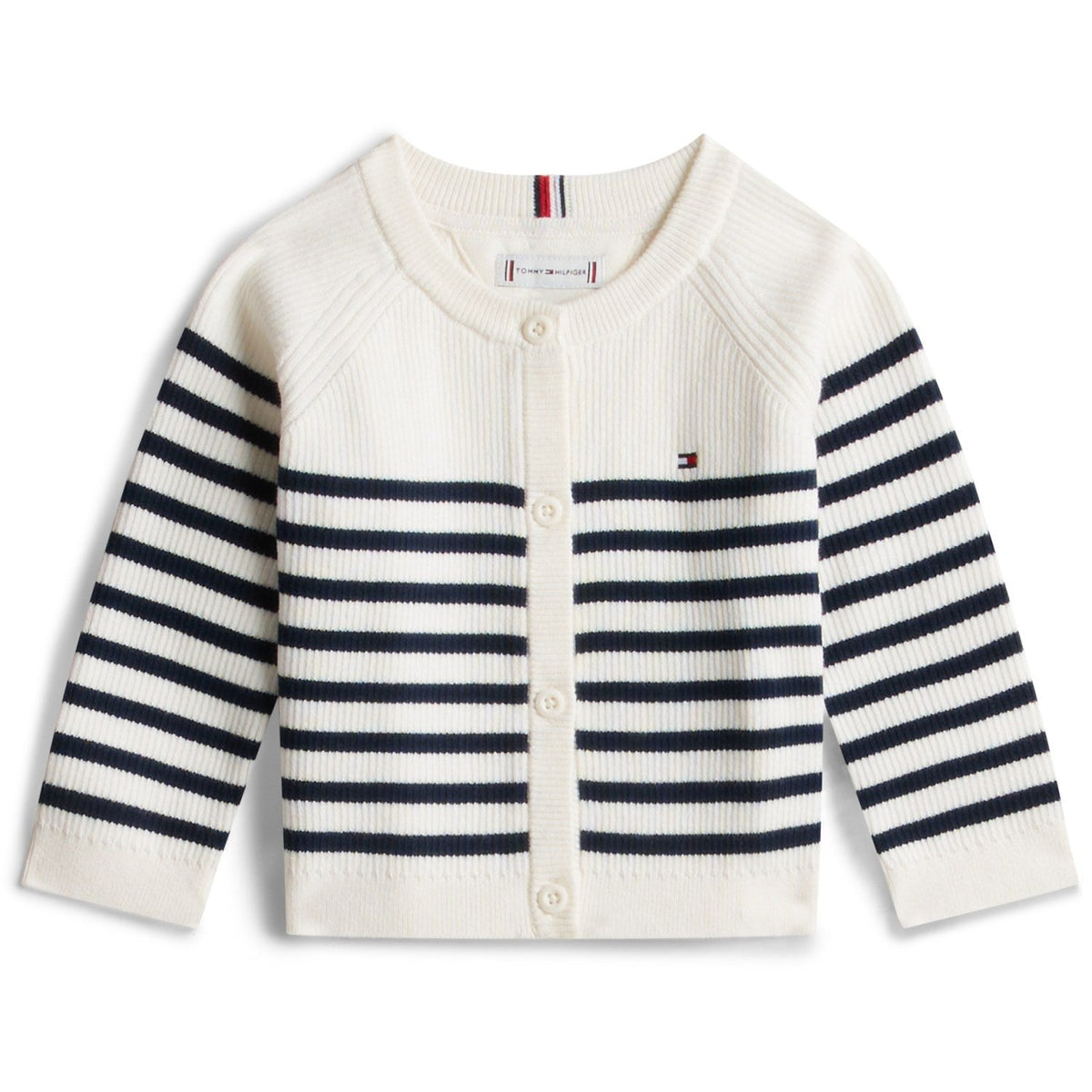 Tommy Hilfiger Ivory Silk Stripes Essential Regular Cardigan Ls