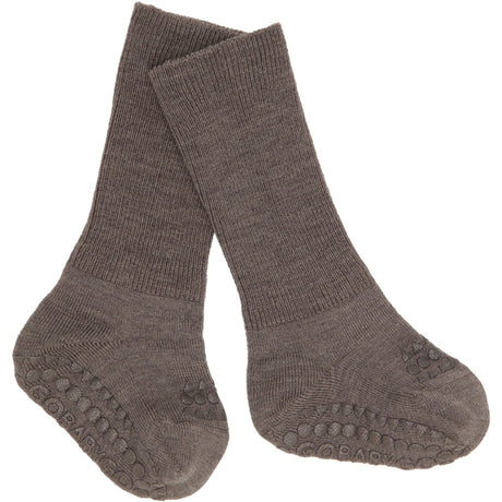 Gobabygo Brown Melange Non-Slip Strømper I Merino Uld