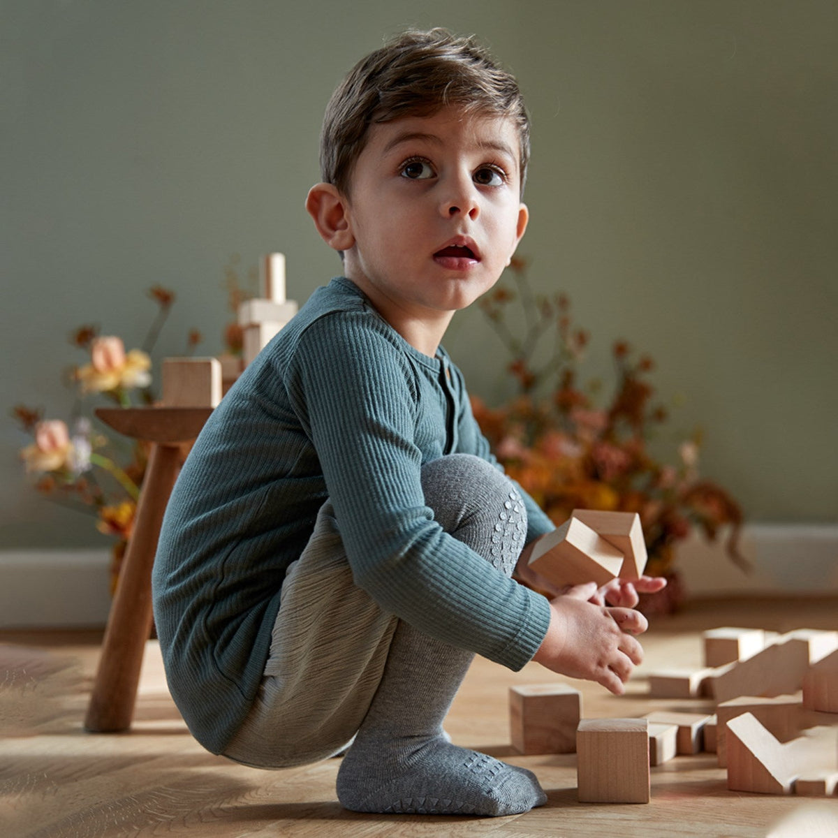 Gobabygo Grey Melange Crawling Strømpebukser Organic Bomuld