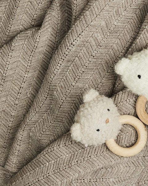 Smallstuff babytæppe, fishbone, merino uld - nature