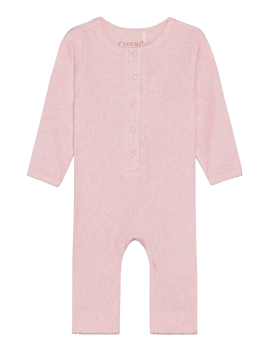 Fixoni Rompers LS Melange Rib - Lyserød Langærmede 423104