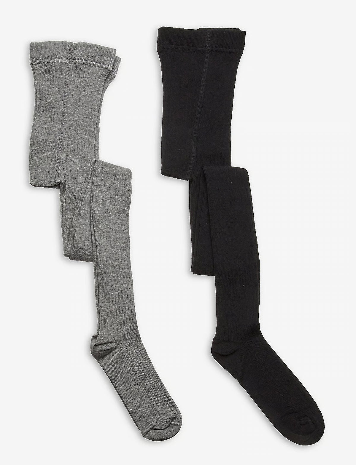 Minymo Stocking - solid rib 2-pack - Strømpebukser Grå/sort